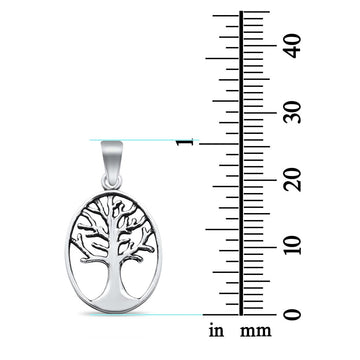 Oval Tree of Life Pendant Charm Solid 925 Sterling Silver